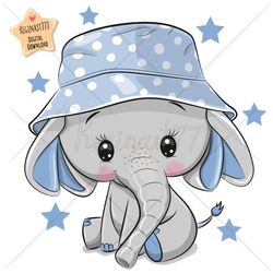 Cute Cartoon Elephant PNG, clipart, Sublimation Design, Children printable, Panama hat, boy, art