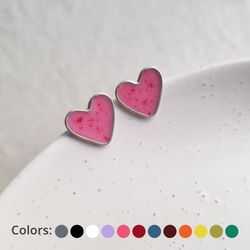 Colorful heart stud earrings, handmade jewelry, 12 colors