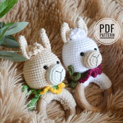 Crochet pattern baby rattle llama first toy alpaca amigurumi pattern