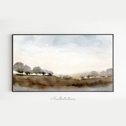 Samsung Frame TV Art Trees on Hills Landscape in Watercolor, Neutral Minimalist Downloadable Digital Download