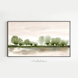 Samsung Frame TV Art Trees Brown Background Landscape in Watercolor, Neutral Minimalist Downloadable Digital Download