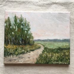 Landscape painting original oil painting nature paintings meadow painting wall art modern realistic art countryside art