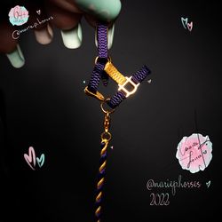 Dark Plum Purple and Dark Gold realistic Schleich horse Halter and Lead Rope set custom handmade accessory MariePHorses