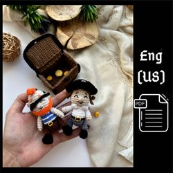 PDF Crochet Pattern Funny Pirates and Treasure Chest Amigurumi Pattern