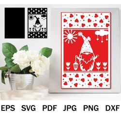 Papercut holiday greeting card template with a gnome SVG