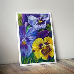 Garden violets Viola Wittroka Oil pastel Digital file for printing Poster A2