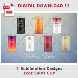 7 Inspired Ciroc Sublimation Designs - Seamless Sublimation Patterns - 12oz SIPPY CUP - Full Cup Wrap