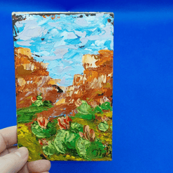 mountain landscape cactuses mini painting summer landscape nature small painting nature national park original artwork