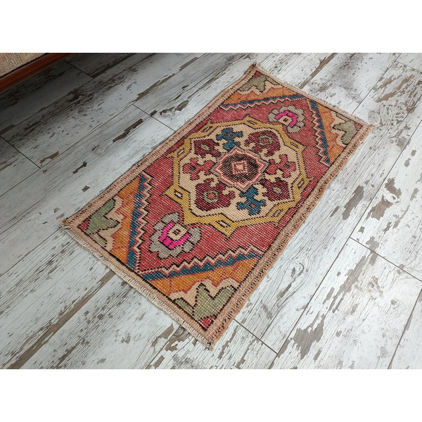 floral mat, meditation mat, pastel color mat, pretty mat, turkish area rug, boho mat, bath mat, vintage oushak rug3.jpg