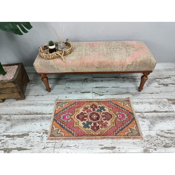 floral mat, meditation mat, pastel color mat, pretty mat, turkish area rug, boho mat, bath mat, vintage oushak rug4.jpg