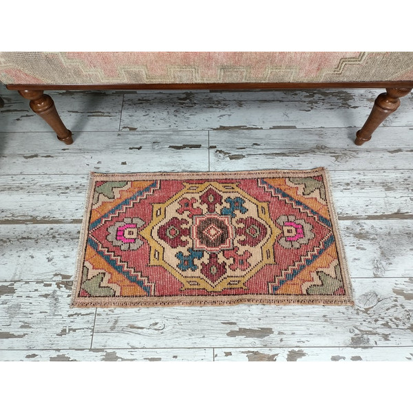 floral mat, meditation mat, pastel color mat, pretty mat, turkish area rug, boho mat, bath mat, vintage oushak rug5.jpg