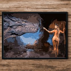 Girl and dragon vintsge poster
