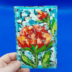 peony painting summer flowers painting bouquet art garden flowers small impasto painting wall art original artwork