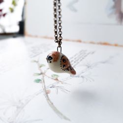 Handmade Ceramic Sparrow Bird Necklace Charming Sparrow Pendant and Bird Charm - Cottagecore Jewelry for Bird Lovers