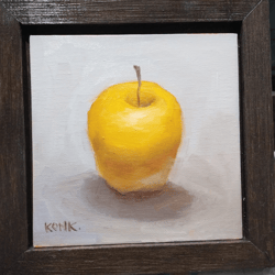 Original Oil painting Golden  Still life painting Apple painting Gift painting Bright Painting