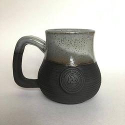Black ceramic mug Triple horn of Odin black and grey stoneware mug