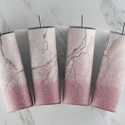 pink agate gold marble glitter tumbler