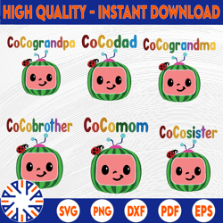 bundle 6 files cocomelon family svg, coco melon svg, cocomelon bundle svg, cocomelon birthday svg, watermelon birthday,
