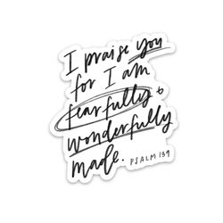 christian quotes sticker | faith, god, jesus, bible verse psalm 139 | fearfully & wonderfully made | waterproof vinyl