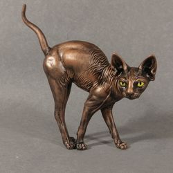 Pussi sphynx cat sculpture bronze.Cat miniature figurine.Custom figurine.
