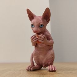 Sphynx cat sculpture cat miniature.Custom realistic painting and realistic yeyes figurine.