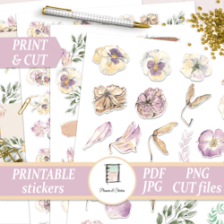 Watercolor Autumn Dried Flowers Collection Sticker Set Printables, Floral frames and wreaths for scrapbooking