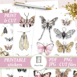 Butterflies Stickers Pack, Planner Die Cuts, Printable Scrapbook Embellishment, Journal Kit Download