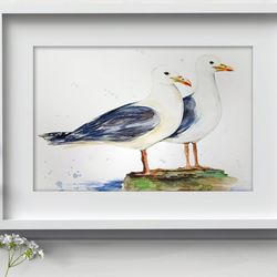 Seagulls Painting Watercolor Wall Decor 8"x10" home art birds watercolor painting by Anne Gorywine