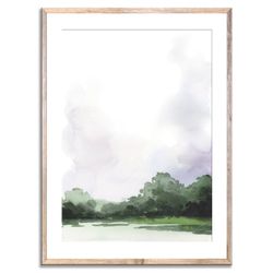 minimalist landscape art print neutral watercolor painting sunset field wall art sage green and gray wall decor
