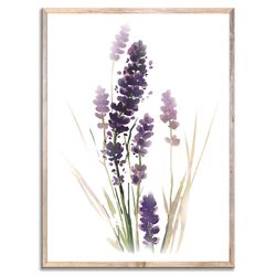Windflowers Art Lavender Art Print Floral Watercolor Painting Flower Wall Art Green Purple Abstract Flowers Wall Decor