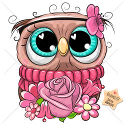 Cute Cartoon Owl PNG, clipart, Sublimation Design, flowers, print, clip art