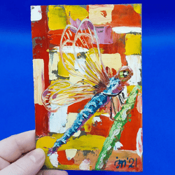 Dragonfly mini-painting Animal world Art Insects and animals Children's painting Children's gift Small original artwork