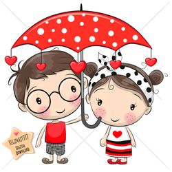 Cute Cartoon Boy and Girl PNG, clipart, Sublimation Design, Umbrella, Heart, Love, Print, clip art, Cap