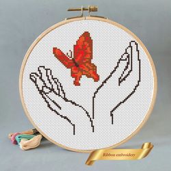 red butterfly pattern pdf cross stitch, easy embroidery diy