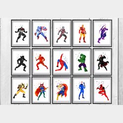 Marvel Superheroes Avengers Set Art Print Digital Files decor nursery room watercolor