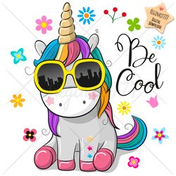 cute cartoon unicorn png, clipart, sublimation design, children printable, glasses, art