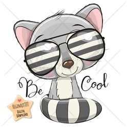 Cute Cartoon Raccoon PNG, clipart, Sublimation Design, Children printable, Glasses, Cool, art