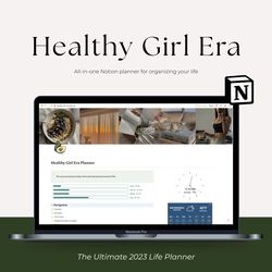 notion planner template, healthy girl era digital planner, personal planner, 2023 notion template life planner