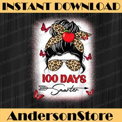 100 days smarter happy 100th day of school leopard messy bun png