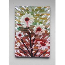 Daisies  Abstract Flowers Original ACEO Stained Glass Painted  Art OOAK Floral Artwork Miniature Collectible