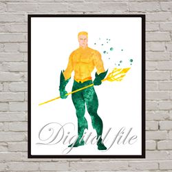 Aquaman DC Comic Superheroes Art Print Digital Files decor nursery room watercolor