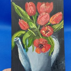 tulips original painting bouquet original art jug original flowers painting impasto art original artwork of irina telius