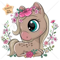 Cute Cartoon Pony PNG, clipart, Sublimation Design, Horse, Children printable, art