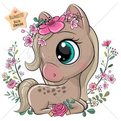 cute cartoon pony png, clipart, sublimation design, horse, children printable, art