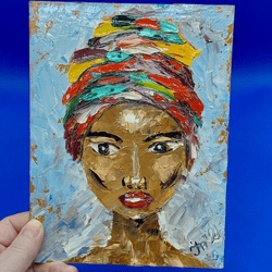 Portrait Woman in Turban Painting People Art Girl Painting Feminism Wall Painting Impasto Original Artwork