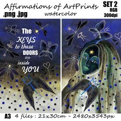 SET 2 Art Prints. Illustrations. Magic affirmations. Balance and Insights A4 png jpg