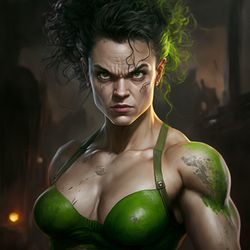 A beautiful girl in the style of the Hulk