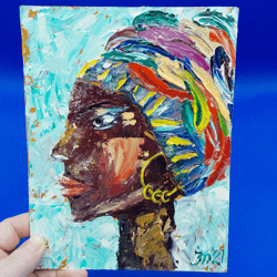 Portrait African-American Woman in a Turban Painting People Art Girl Painting Feminism Wall Painting Original artwork