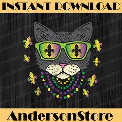 cool cat jester sunglasses beads funny mardi gras carnival, louisiana party, happy mardi gras png