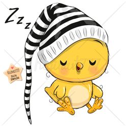 Cute Cartoon Chicken PNG, clipart, Sublimation Design, sleeping, Children printable, hood, art